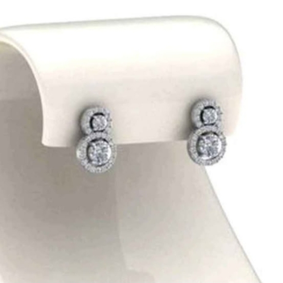 New 4ct MOISSANITE Halo Double-Cluster Stud Earrings - White - Picture 6 of 8